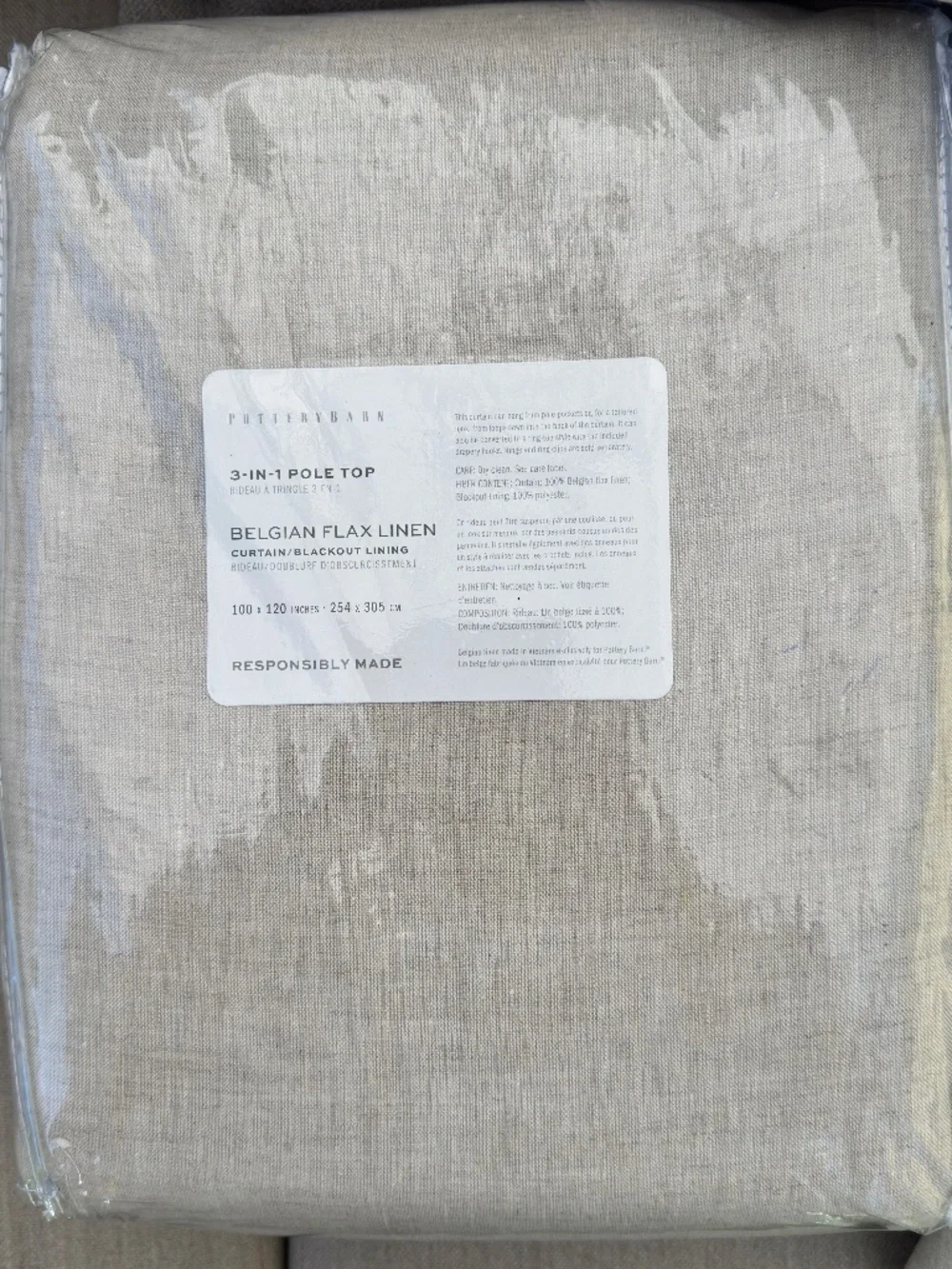 NEW Pottery Barn Belgian Flax Linen Blackout Curtains - Set of 2  100” W x 120